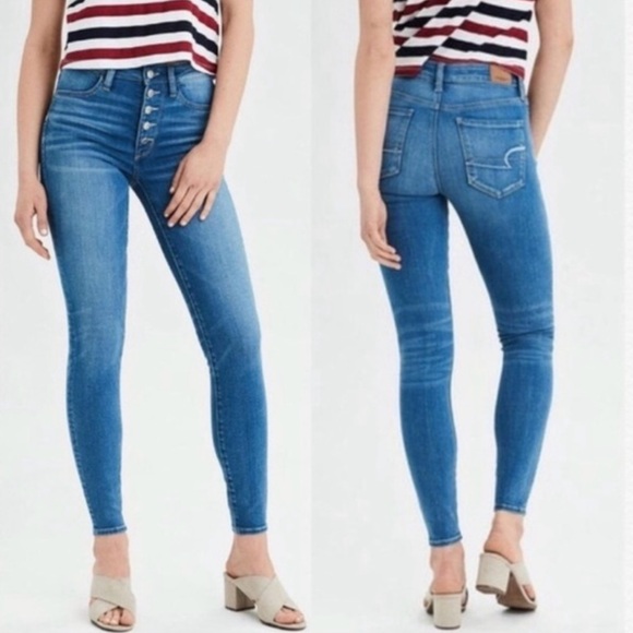 American Eagle Super Hi-Rise Next Level Stretch Jegging Button Front Size 4 - Picture 5 of 16